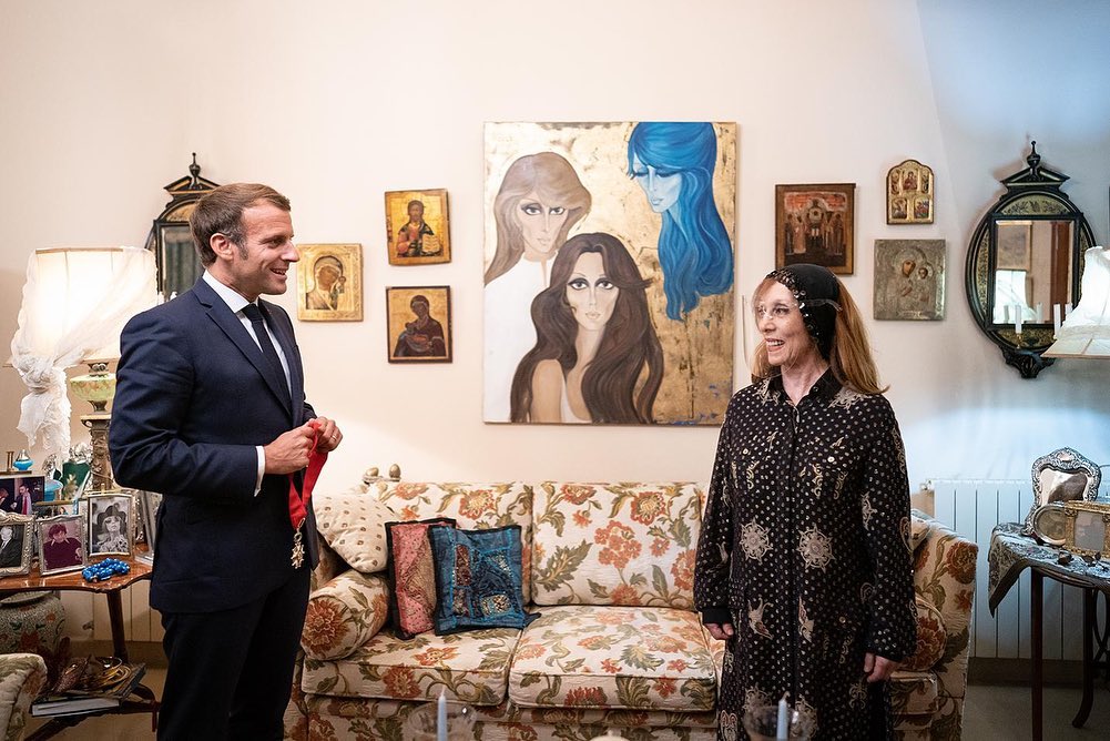 french president emmanuel macron visits lebanese singer fayrouz