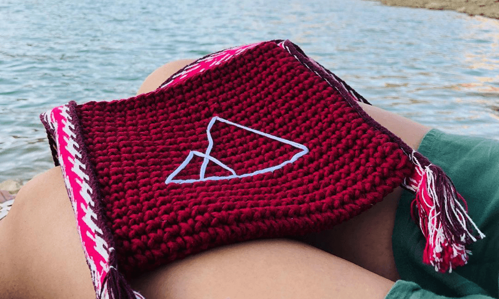 Cosmic Knot, Cute, Unique & Customizable Handmade Crochet Gifts in Lebanon Knitted Minimal Red & White Mountain - vibelb