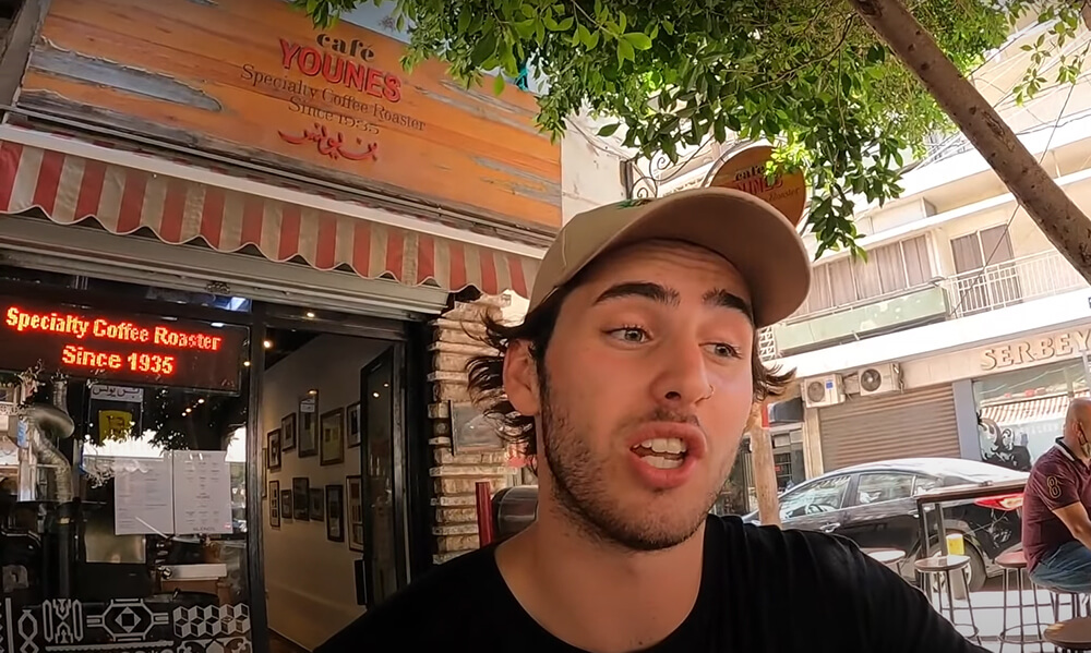 Luke Damant vlogging lebanon cafe younis hamra