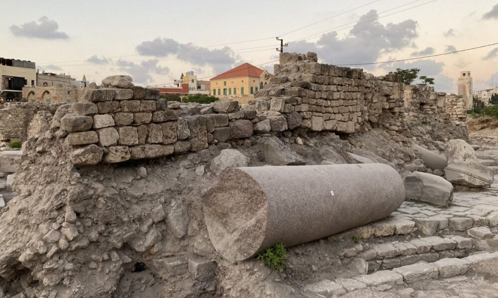 One of the pink granite columns that adorned the hall of the newly discovered roman temple in Tyre Lebanon - Dr. Francisco J. Nunez